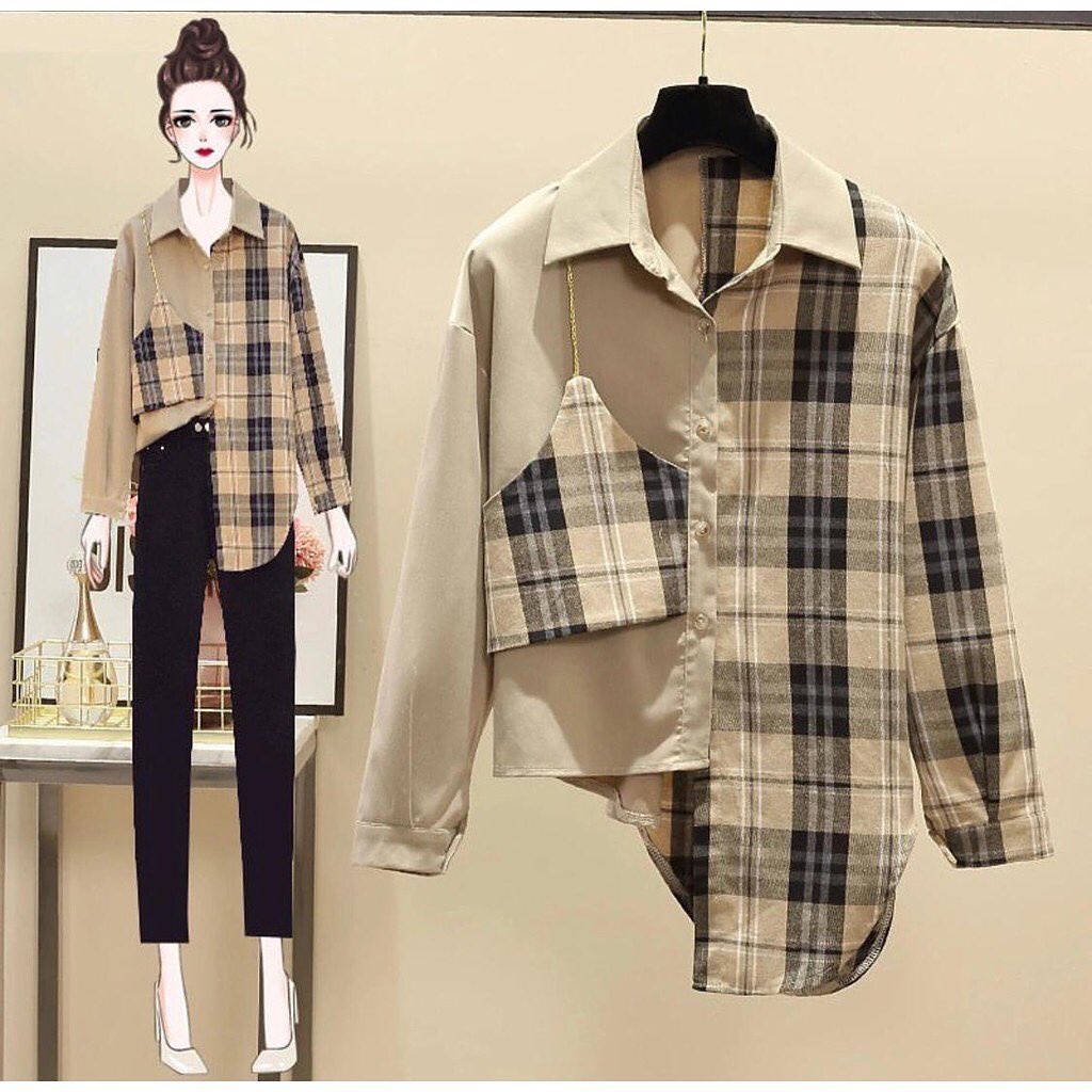 Evolet Kemeja l Atasan Baju Arbera Mix Flanel Fashion Remaja Wanita Terlaris