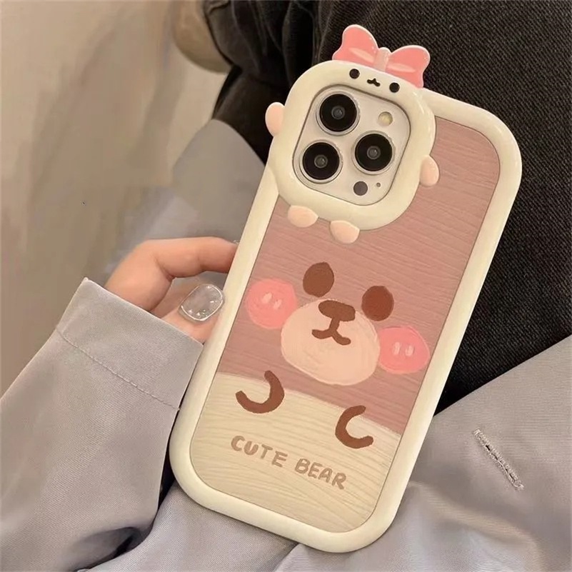 Soft Case TPU Motif Beruang 3D Dengan Frame Bumper Cover iPhone 14 13 12 11 Pro Max X Xr Xs Max 7 8 6 6s Plus SE 2020