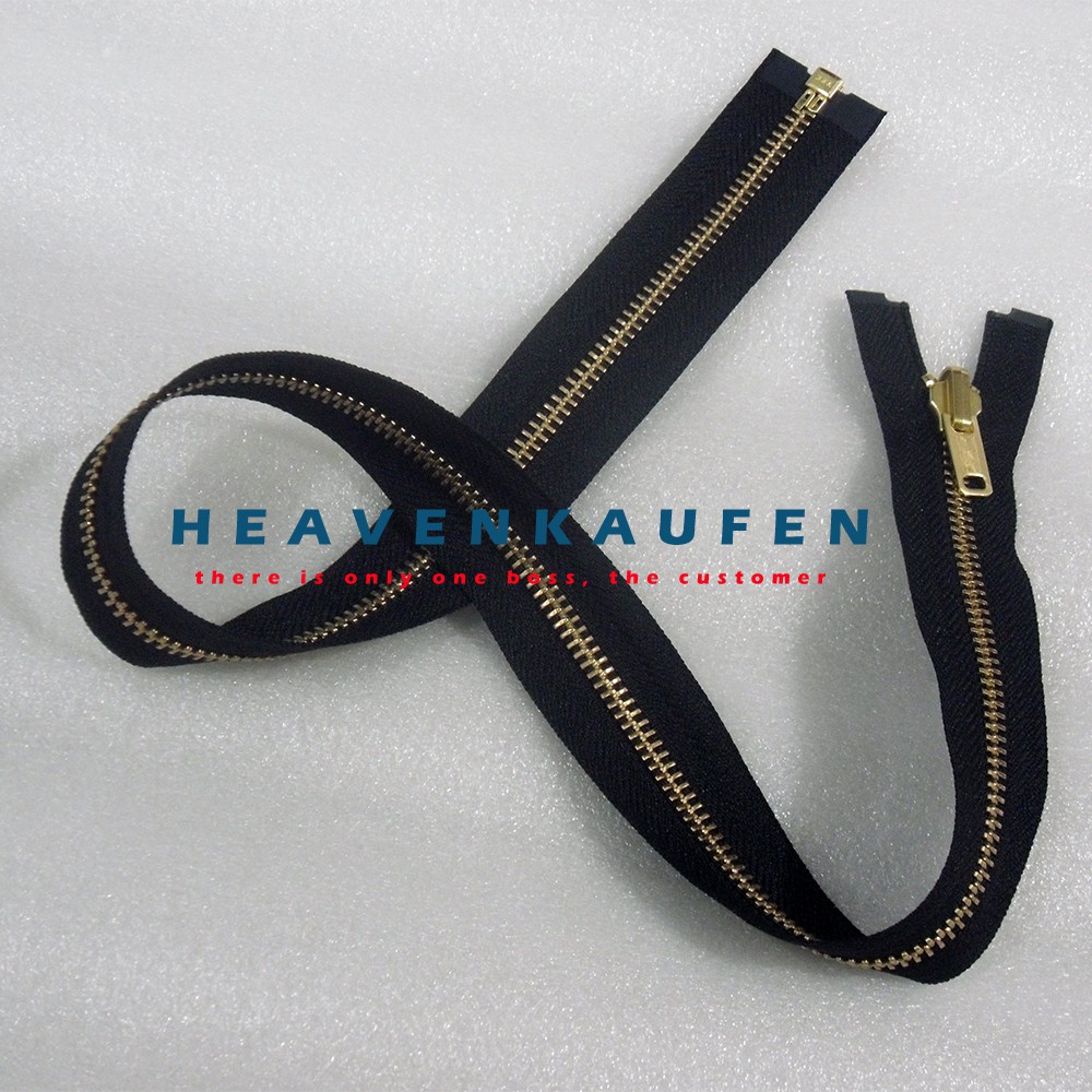 Resleting Jaket YKK Gigi Besi 65 cm/26 inch Gigi Emas Daun Hitam