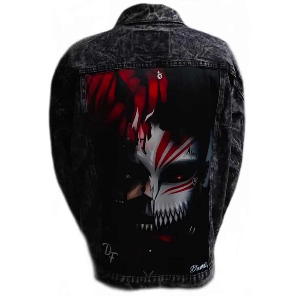 JAKET JEANS PRINTING Denim Pria Sandwash Distro L XL (Size XXL dan 3XL beda katalog) - Black Sandwash I-1