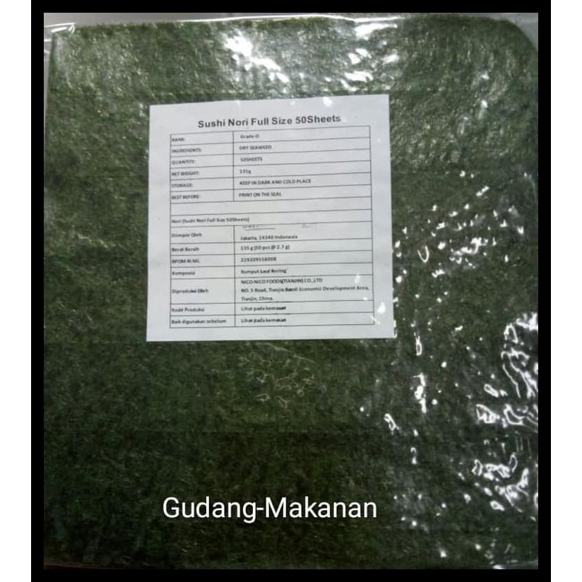 

HOT SALE Sushi Nori / Nori / Rumput Laut 50 sheets - Full Size NICO-NICO terjamin