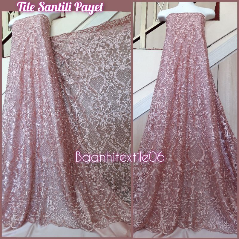 Kain Tile/Tulle Santili sequin Payet, kain tile brokat, tile mutiara, tile polos, tile santili, brok