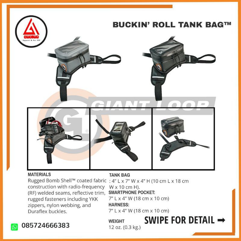 BUCKIN ROLL TANK BAG GIANT LOOP ORIGINAL, TAS TRAIL, TAS MOTOR TOURING