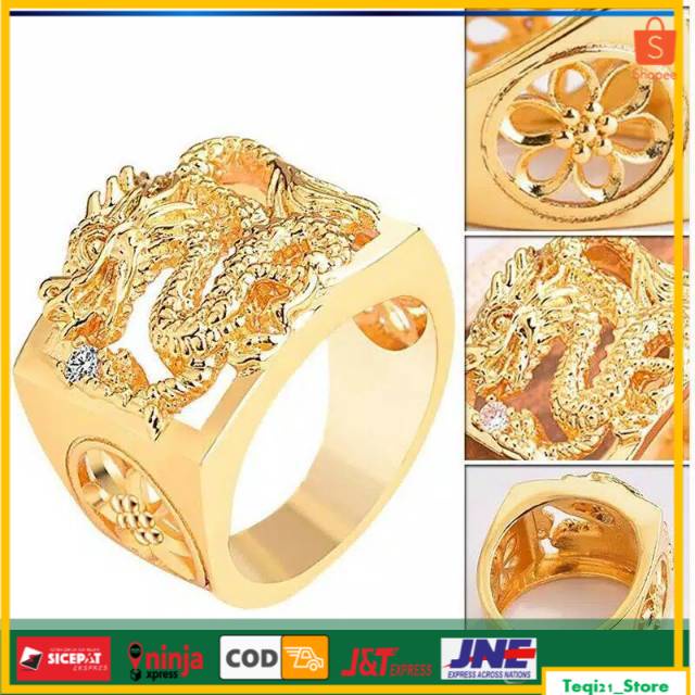 CINCIN NAGA EMAS PLATED 3D | CINCIN PRIA EMAS NAGA VINTAGE TQR-C.8A