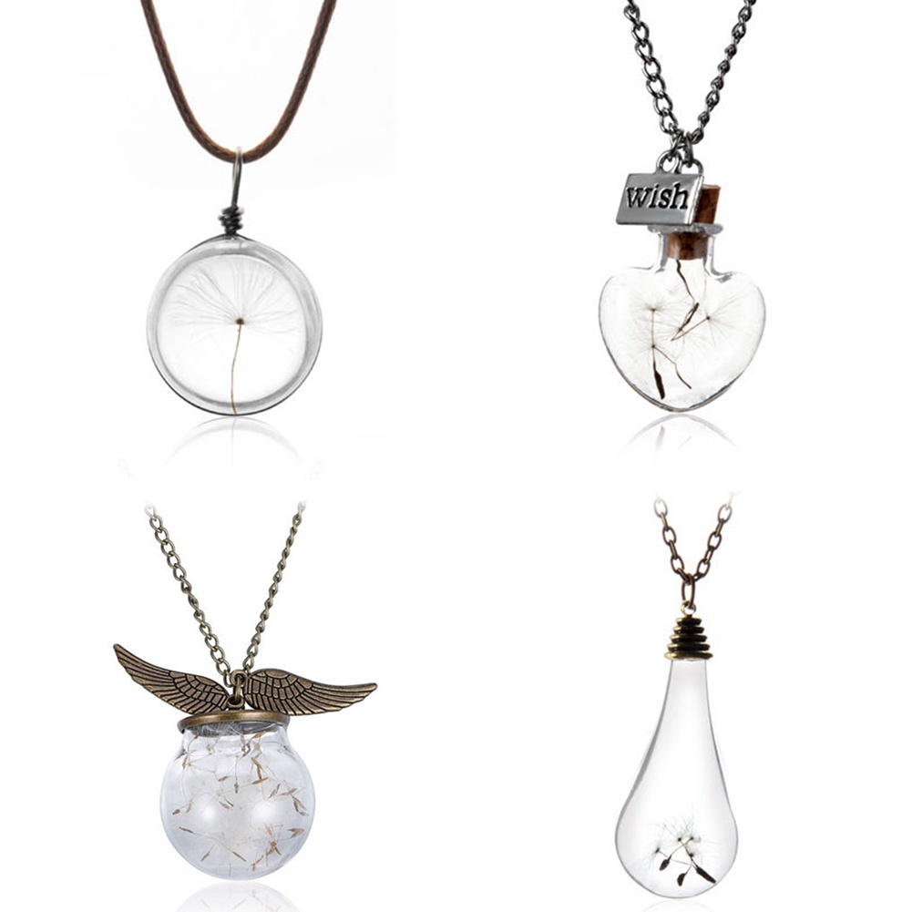 Hu Hu Hu Hu Hu Alat Bantu Pasang Kacamata♡ Kalung Rantai Panjang Dengan Liontin Botol Kaca Isi Bunga Dandelion Kering Untuk Unisex