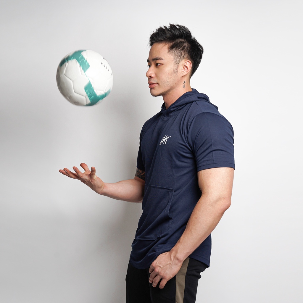 DONSON Sportswear Hoodie Olahraga Kasual Kantong Pria Lengan Pendek Navy