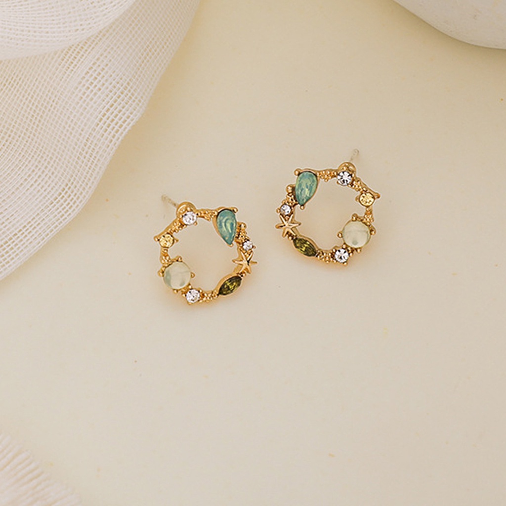 Hu Hu Hu Hu Hu Alat Bantu Pasang Kacamata♡ 1 Pasang Anting Stud Bentuk Lingkaran Geometris Bahan Alloy Aksen Berlian Imitasi