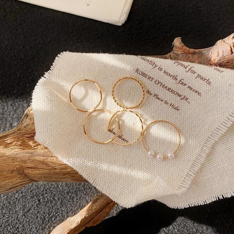 We Flower 5pcs / Set Cincin Manik-Manik Mutiara Gaya Korea Untuk Wanita