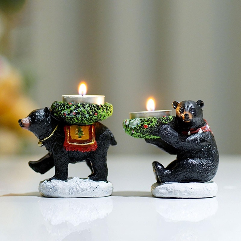 Miniatur Patung Hewan Beruang Hitam Bahan Resin Untuk Ornamen Natal