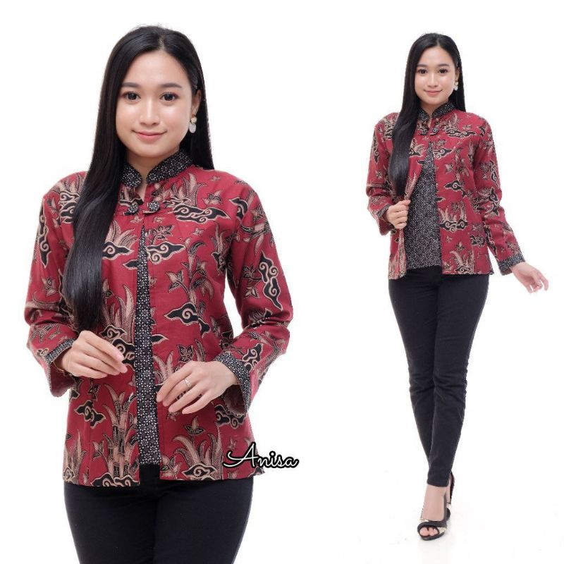 Batik wanita ASJ SA HRB026 Kenongo Kemeja Tosca Pendek-Bolle bambu abang