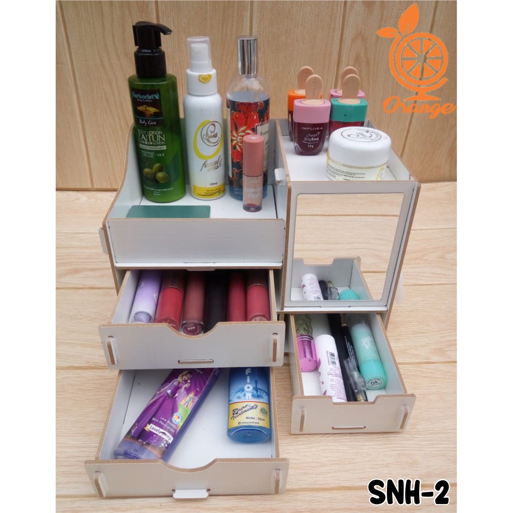 Rak Kosmetik Kaca Rak Kosmetik mini Tempat make up Bahan Kayu Kotak Make Up Serbaguna - Worlhome