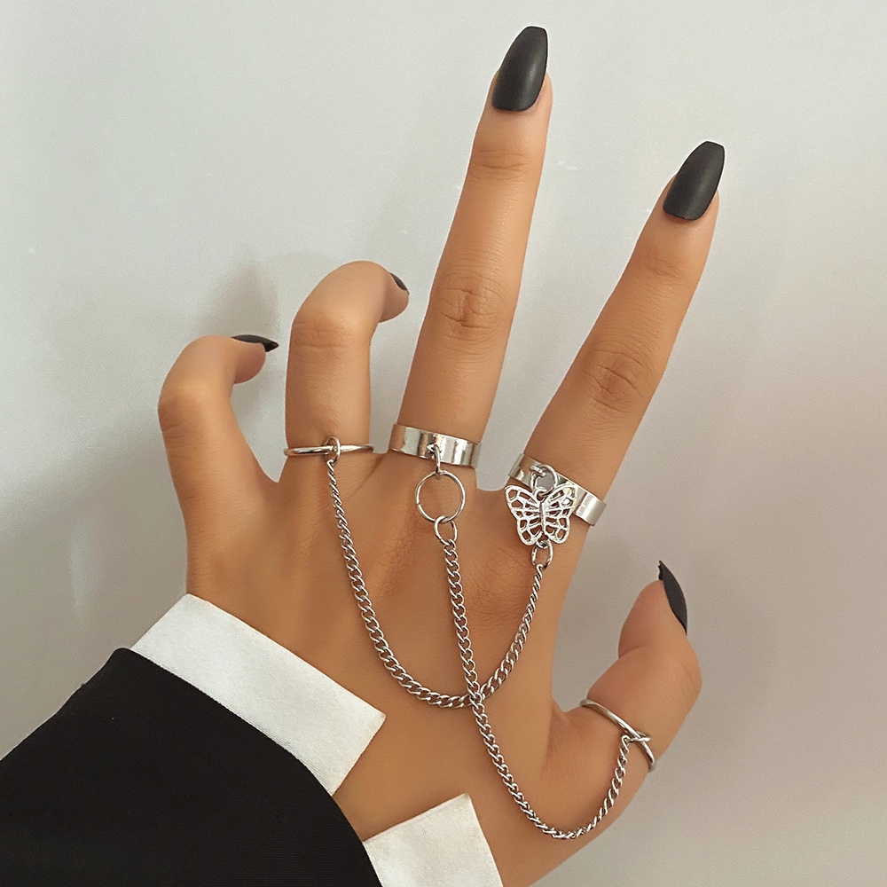 Cincin Rantai Model Terbuka Gaya punk Untuk Wanita