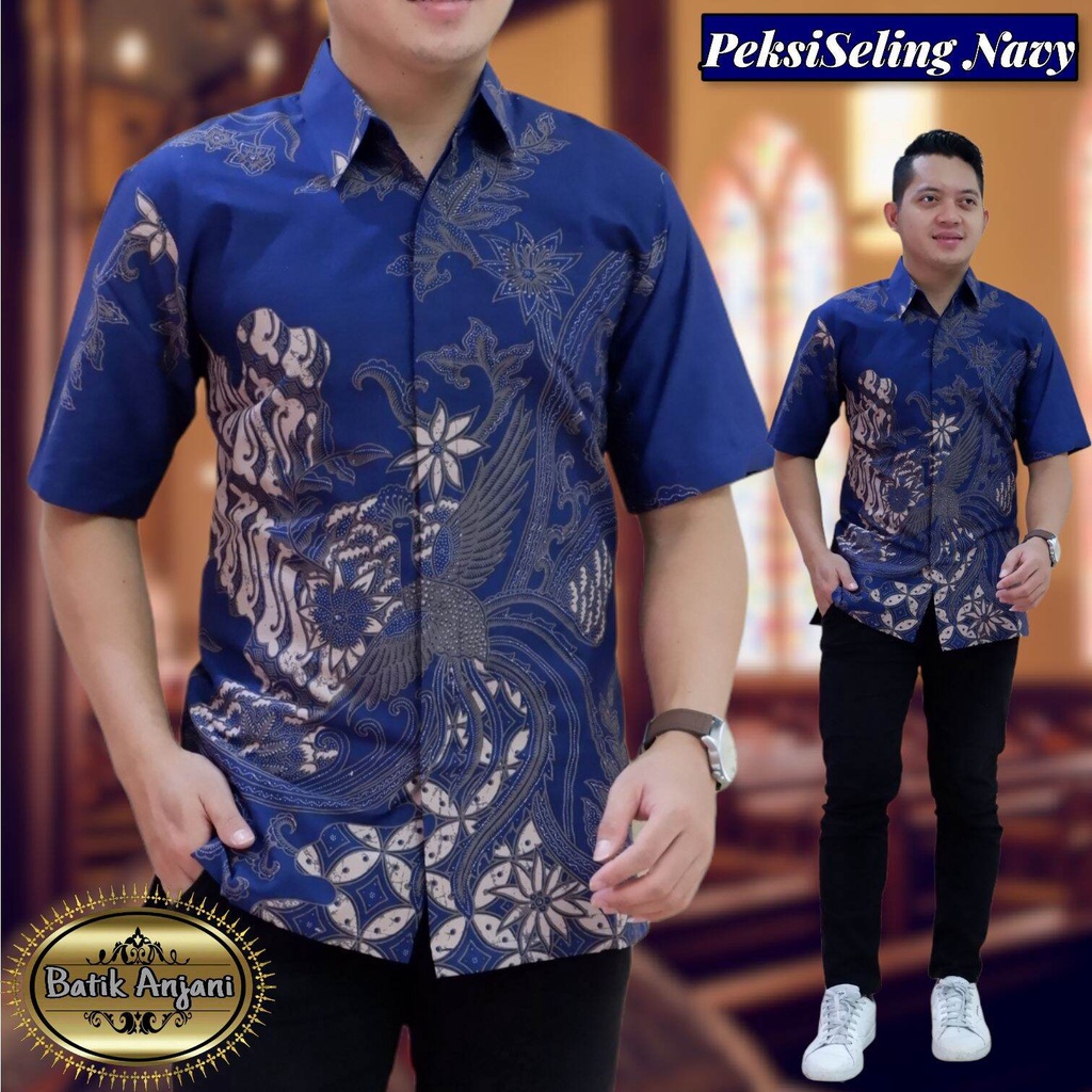 Batik lengan pendek warna navy terbaru / hem batik pria warna navy / batik pendek PEKSI SELING NAVY / batik cowok pendek navy terbaru / kemeja batik keren warna navy / batik pria terbaru 2022