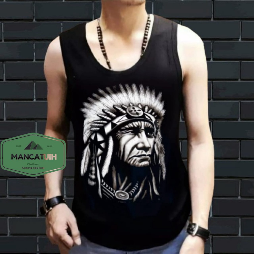 KAOS TANGTOP ORANG INDIAN KAOS TANGTOP DISTRO ORANG DAYAK KAOS TankTop Pria dewasa/Kaos Dalam/Kaos K