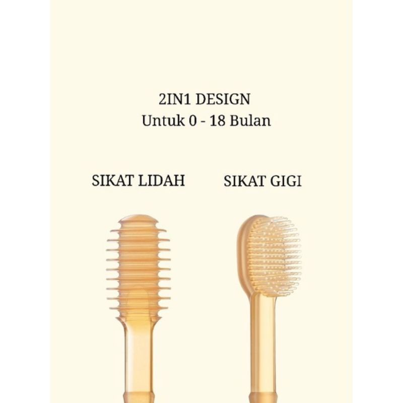 Sikat Lidah Bayi 2in1 Sikat Gigi Silikon Perawatan Mulut Bayi 0 hingga 1 setengah tahun bayi mencuci mulut dan lidah artefak pelapis