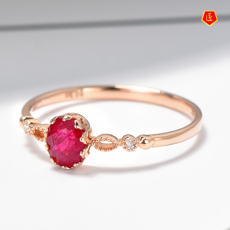 [Ready Stock]925 Silver 14K Rose Gold Oval Delicate Ruby Ring