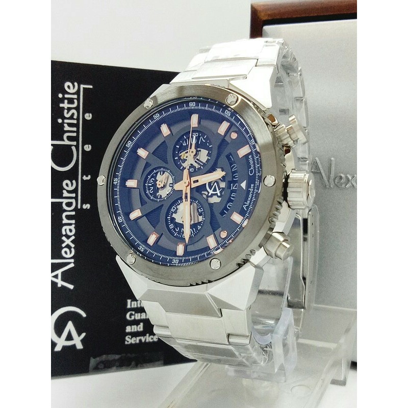 ALEXANDRE CHRISTIE WATCH AC 6461 PRIA SILVER BLACK ORIGINAL