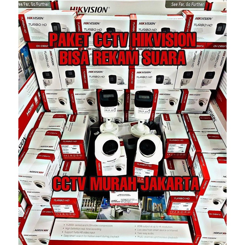 paket camera cctv 4 kamera 5mp hikvision bisa rekam suara komplit siap pasang murah