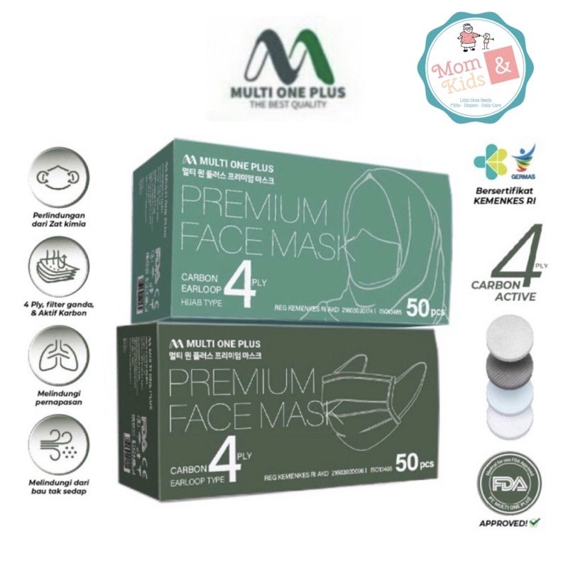 Masker Medis Multi One Plus 4 Ply Carbon (50 pcs)