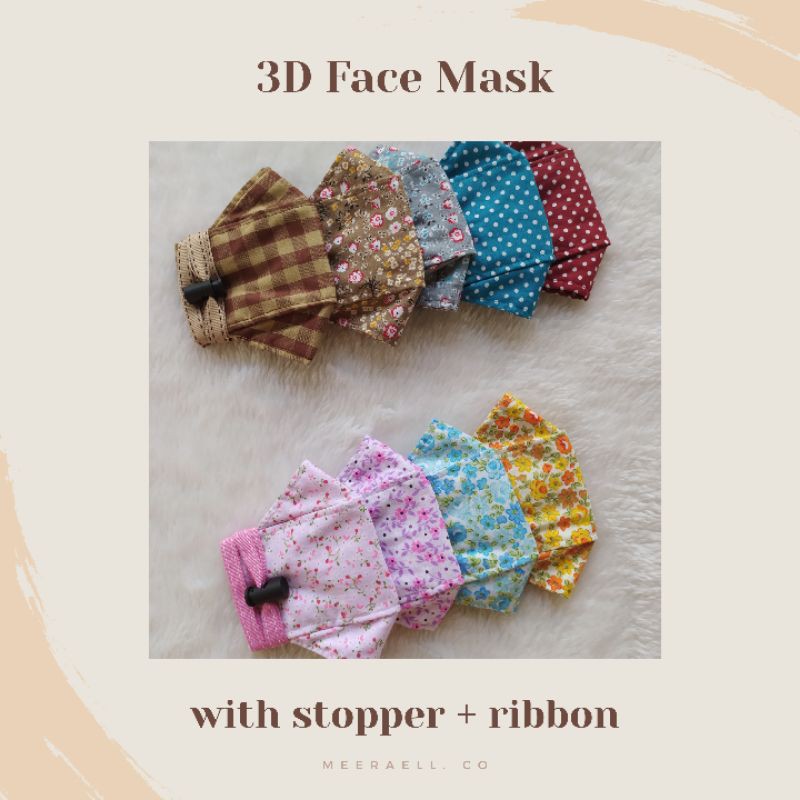 masker kain katun 3D origami 3ply tali stopper hijab /masker kain 3D EVO shabbychic /masker hijab