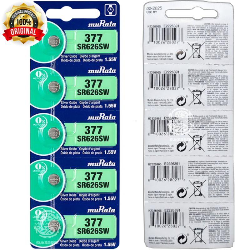 BATERAI JAM TANGAN MURATA SR626SW 377 / SONY MURATA ORIGINAL SR626SW 377 / BATERAI JAM TANGAN UKURAN 626 / BATERAI JAM TANGAN UKURAN 377 / SR626, SR626SW, SR66, 177, 376, 377, SG4, AG4, LR626, LR66, SR626W