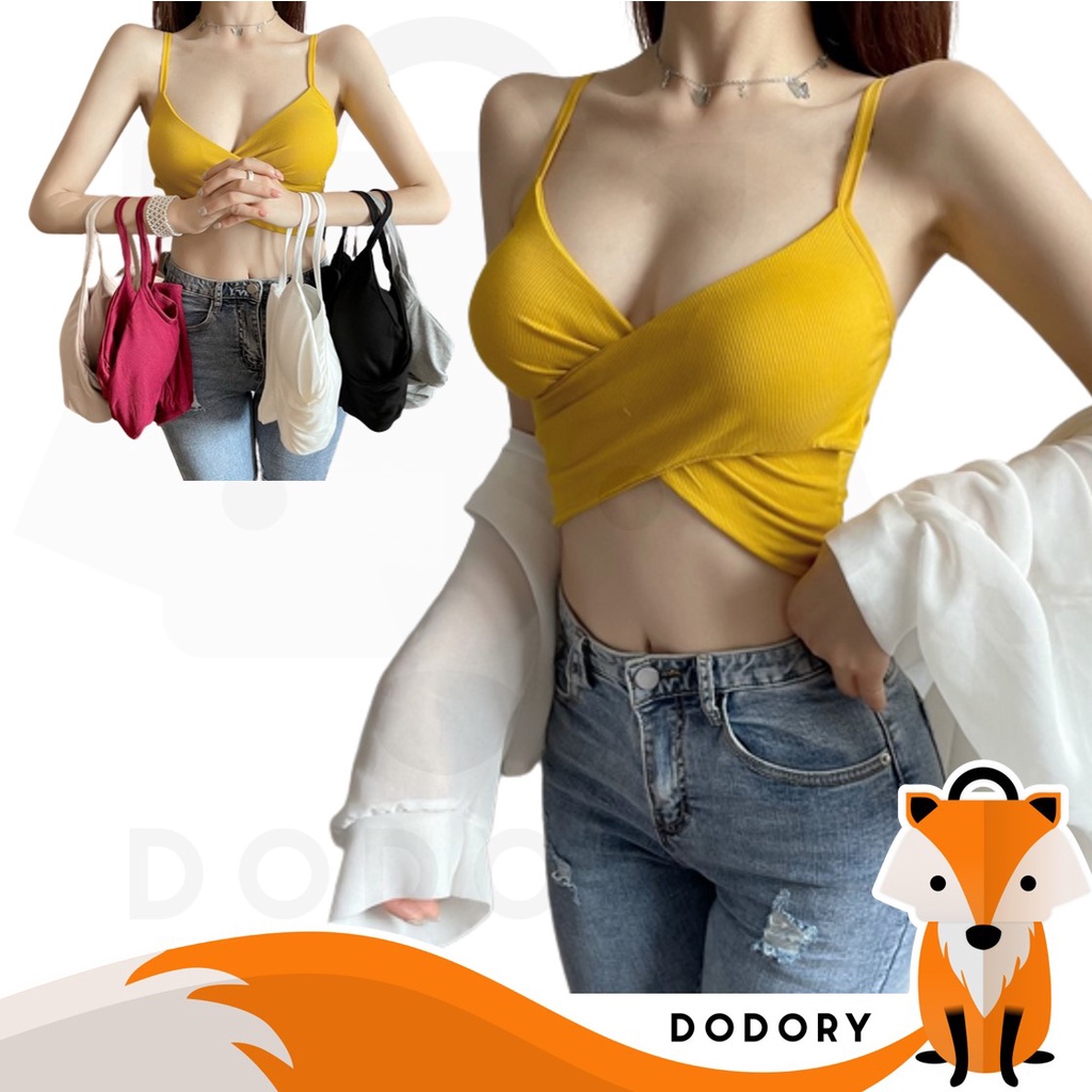 DODORY BRA516 Tank Top Cross Twist Pakaian Crop Top Dalaman Wanita  V Neck Atasan Cewek