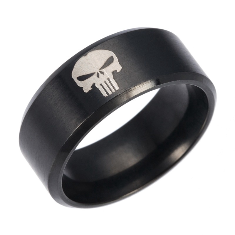 1pcs Punisher tengkorak kepala titanium laki-laki baja 'ini cincin (warna: hitam, emas, perak)