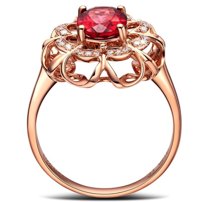 Seusuk 1pc Cincin Rose Gold 18k Desain Bunga Hias Batu Permata Merah Gaya Korea Untuk Wanita