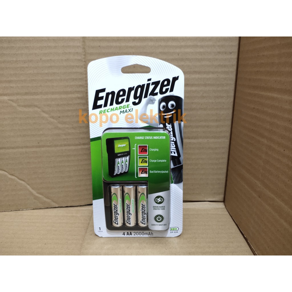 Charger Energizer MAXI AA / AAA Cas Baterai + 4pcs AA 2000Mah RECHARGE ORIGINAL 2000 mah