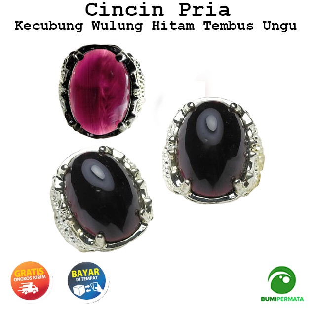 Batu Cincin Akik Kecubung Wulung Hitam Tembus Warna Ungu