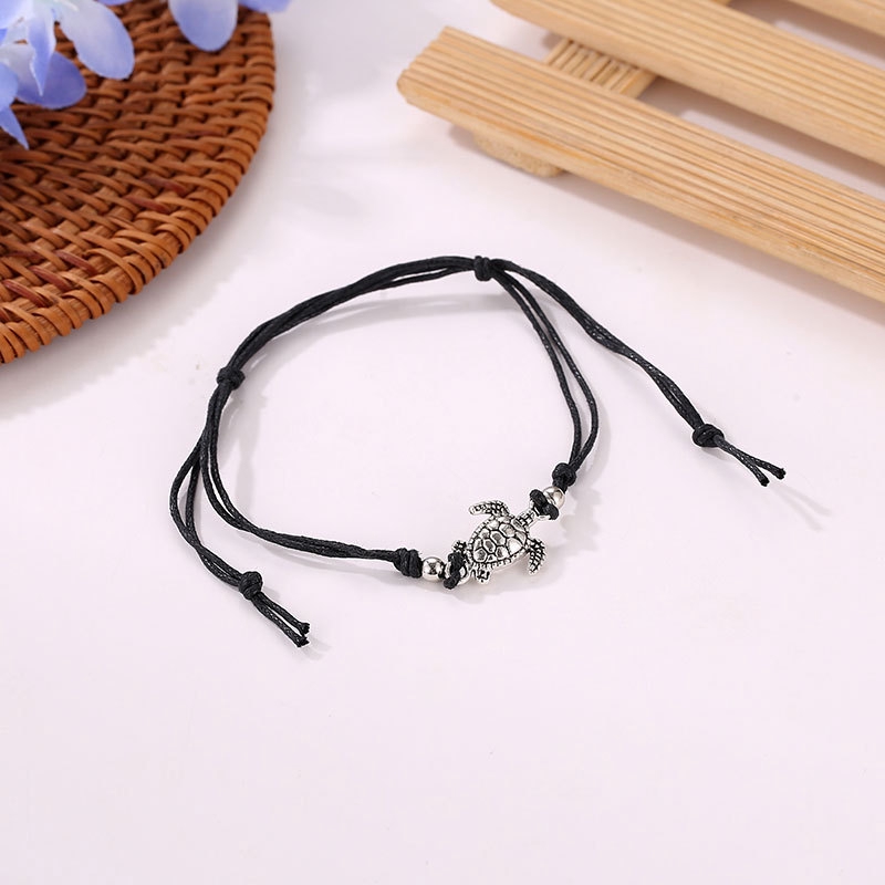 Tali rami antik penyu gelang buatan tangan anyaman perak kuno penyu gelang kaki grosir plain black bracelet