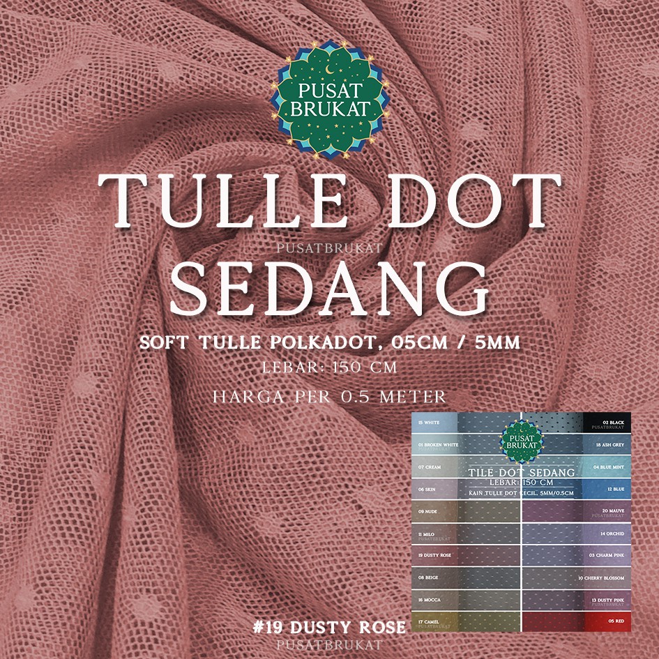 KAIN TILE DOT SEDANG 1 / DOTTY / SOFT TULLE POLKADOT #1, Ø 0.5CM / 5MM, Lebar: 150cm [per 0.5m]