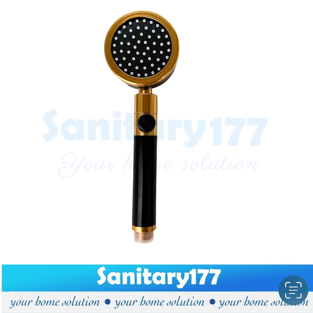 Kepala Shower mandi putar 360 on off hitam gold 1024-Head hand shower stainless kombinasi ion  black gold push botton stop anti karat