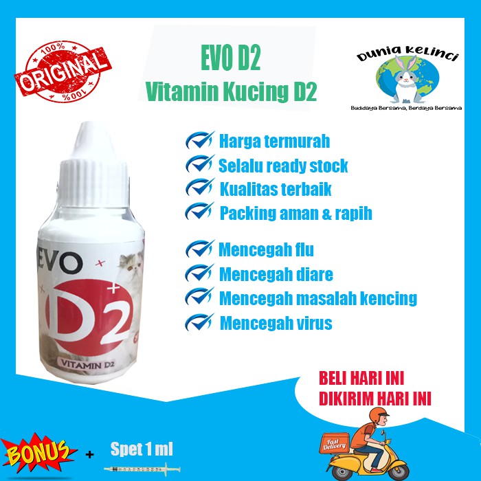 VITAMIN OBAT KUCING D2 EVO MENCEGAH FLU DIARE VIRUS HERPES CALICI