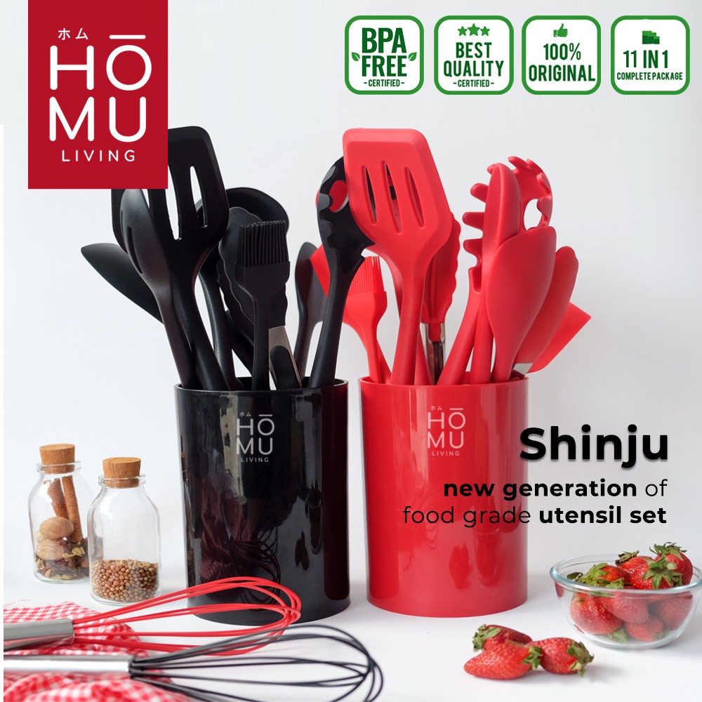 Homu Shinju 11in1 Non Stick Silicone Kitchen Utensil Peralatan Masak Set Spatula Dapur