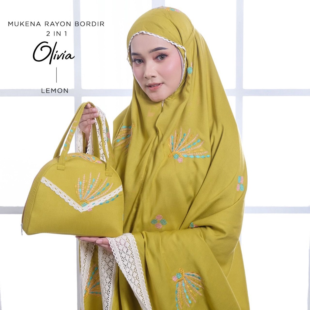 MUKENA BALI TASIK - MUKENA RAYON BORDIR 2 IN 1 OLIVIA (FREE SAJADAH)