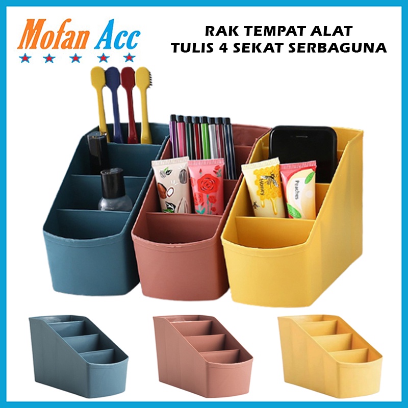 

Rak Meja Tempat Alat Tulis 4 Sekat / Rak Organizer Tempat Penyimpanan ATK Pena Pensil Pulpen Gunting / Kotak Wadah Kosmetik Remote TV AC Kunci Hp Kutek Parfum Sikat Gigi Dapur Kamar Mandi Meja Kerja Belajar Serbaguna