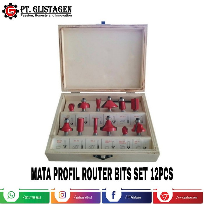 Mata Profil Kayu Set Router Bits Trimmer SET 12Pcs 1/4&quot; Kotak Box Kayu