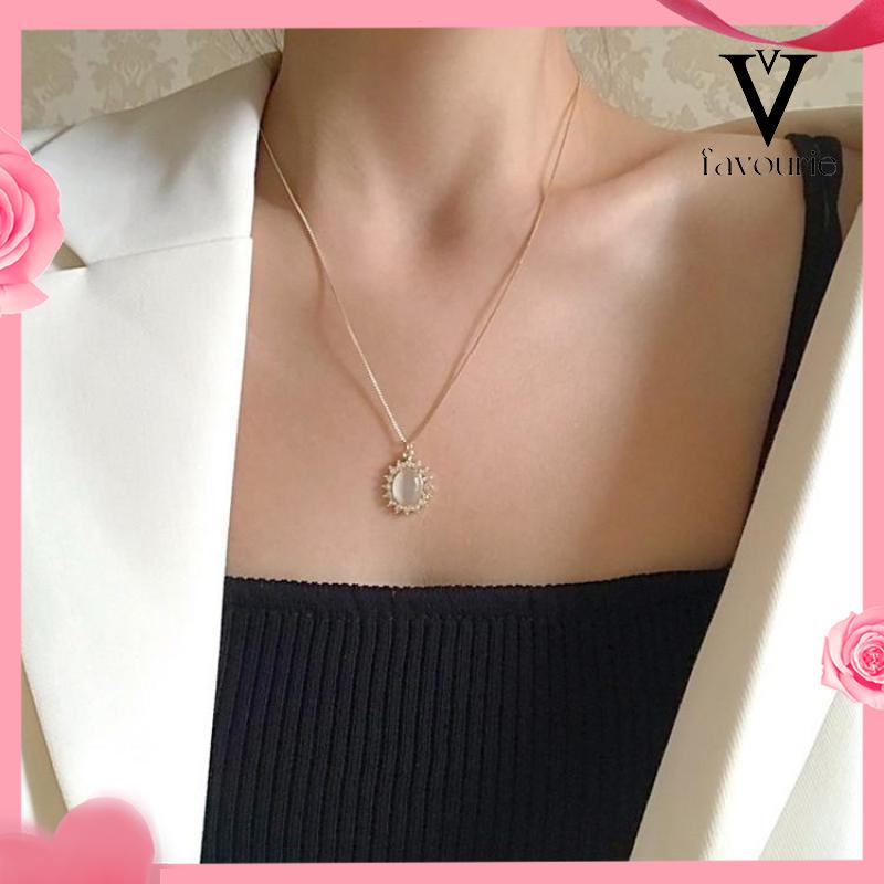 [COD]Retro Light Luxury Opal Kalung Wanita All-Match Hadiah Ulang Tahun Sederhana-FA