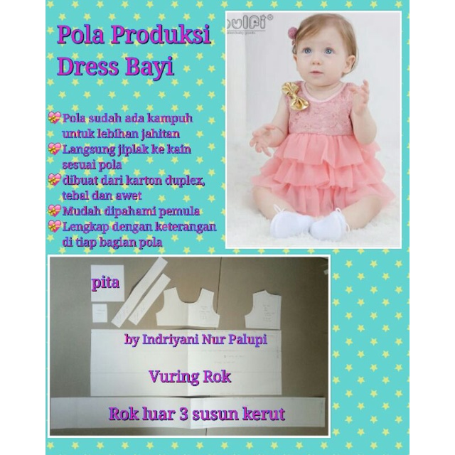 POLA PRODUKSI DRESS BAYI - Baby dress sewing pattern - Pola baju anak