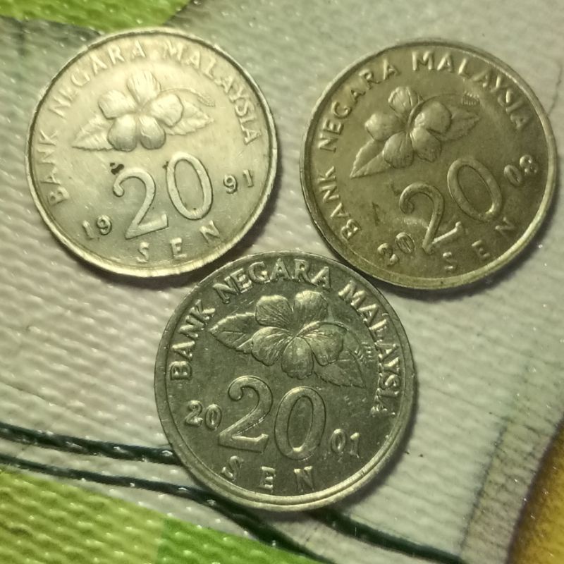 Uang Koleksi 20Sen Malaysia Tahun 1991,2001,2008