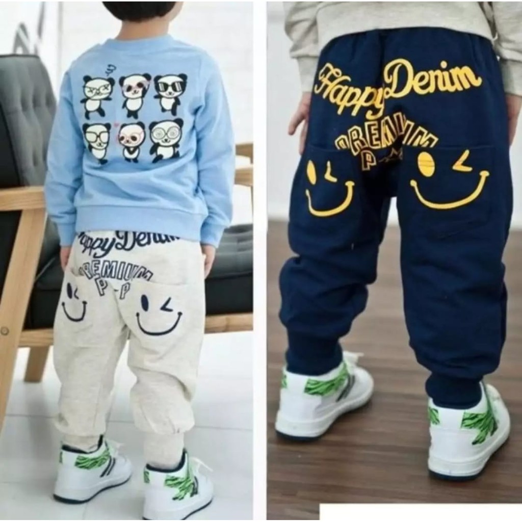 JOGGER ANAK CELANA JOGGER DENIM SMILE ANAK LAKI LAKI DAN PEREMPUAN