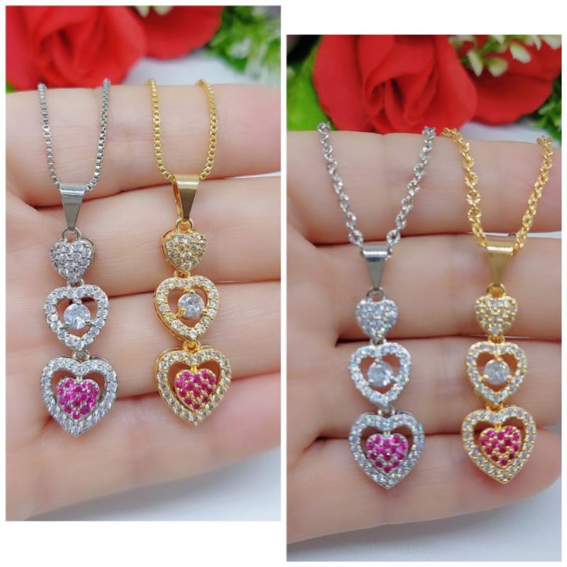 Set Kalung+Liontin Love Xuping Full Permata lapis emas 18k