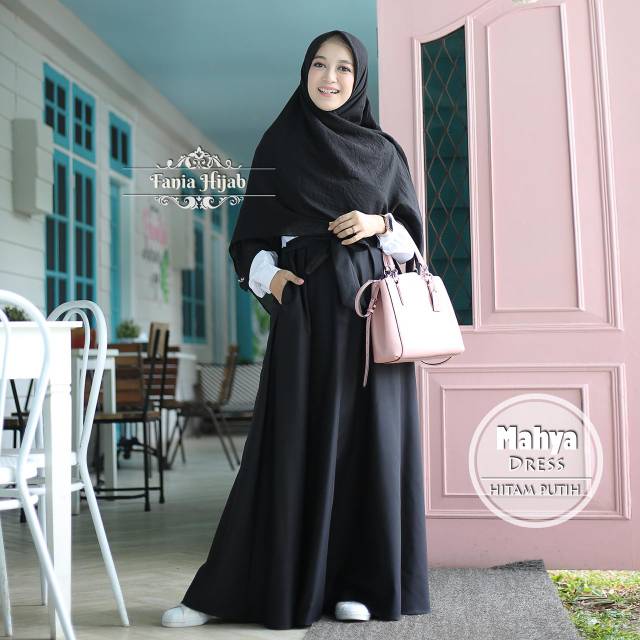Gamis hitam putih mahya by fania hijab