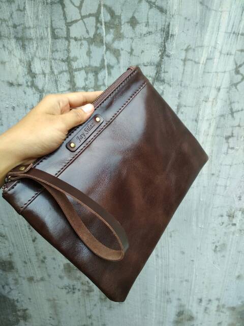 Pouch/dompet square premium bahan kulit asli 100% high quality custom nama