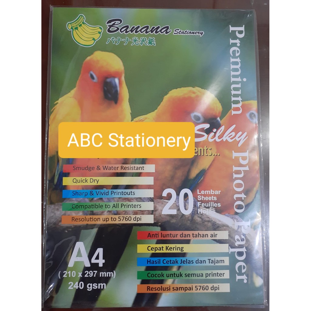 

RB Banana Silky Premium Kertas Foto A4 240 Gsm (isi 20 lembar)
