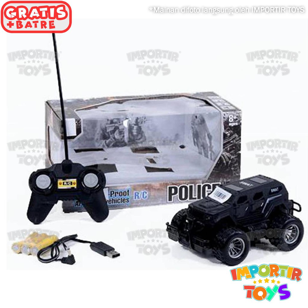 MAINAN MOBIL POLISI REMOTE CONTROL &quot;POLICE CAR&quot; SUPER (BAN KARET) + LAMPU &amp; BATERAI CHARGE UNIK BERK