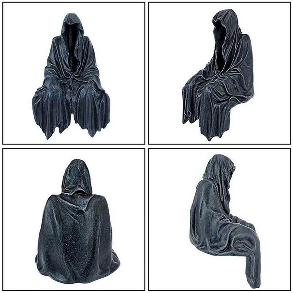 [Elegan] Patung Grim Reaper Hitam Resin Kerajinan Gamis Hitam Nightcrawler Hantu Dekorasi Rumah Ornamen Patung
