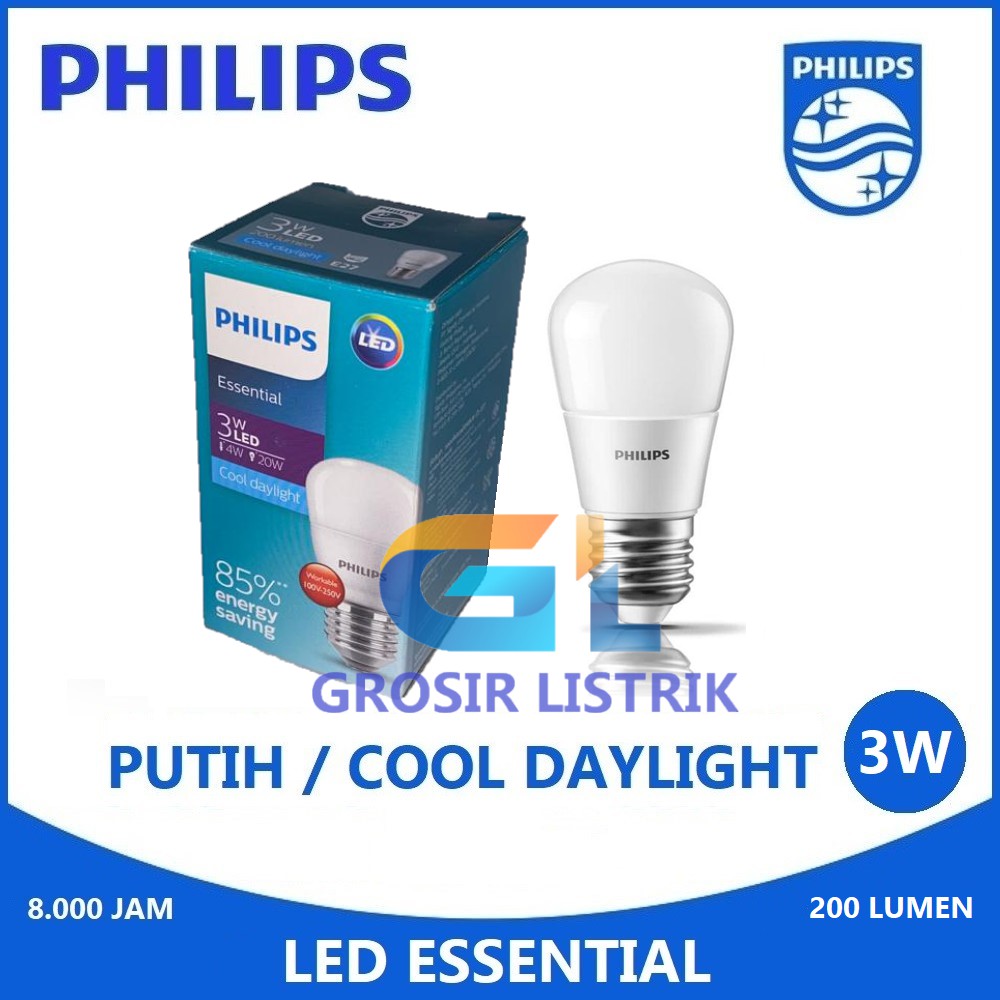 Lampu Philips LED Essential 3W Putih Cool Daylight 6500K (3 Watt 3 W 3Watt) Original Grosir Promo