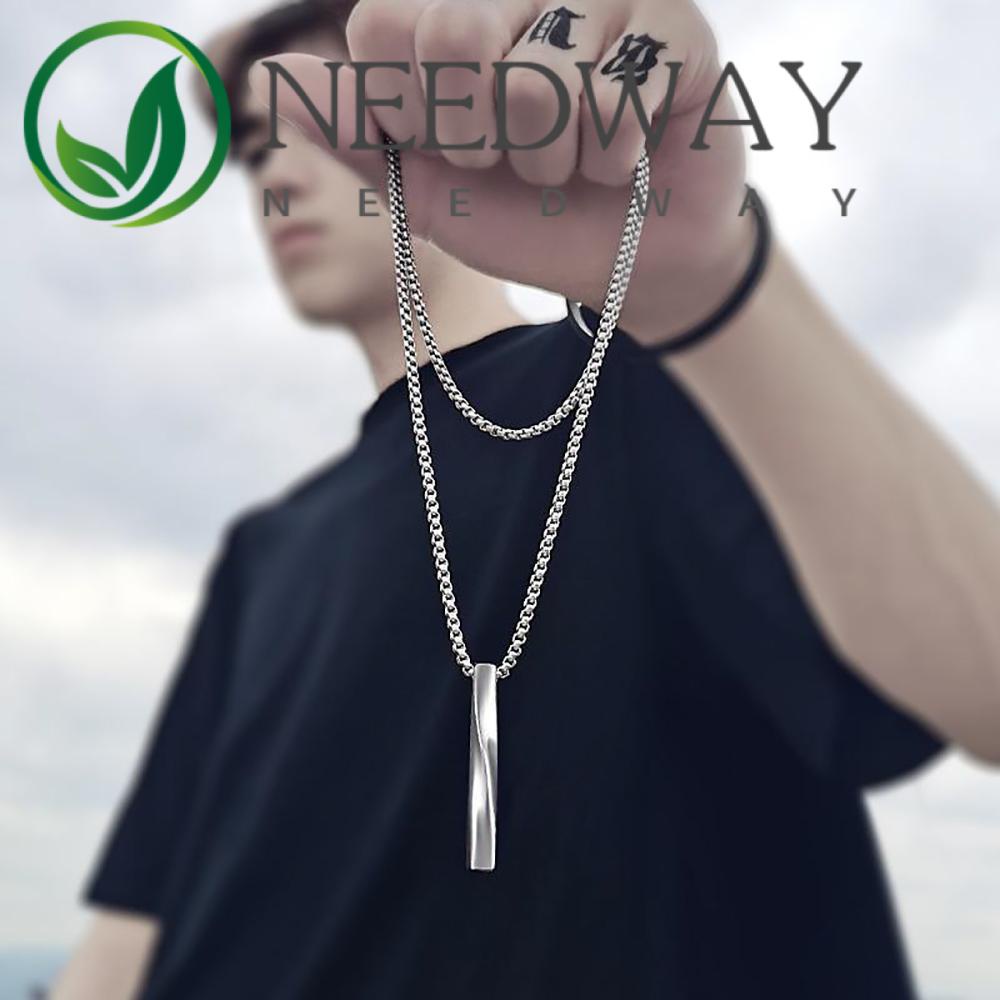 Needway  Simple Spiral Necklace Hip Hop Pendant Necklace Clavicle Chain Punk Creative Men Rectangle Minimalist Boys Fashion Jewelry/Multicolor